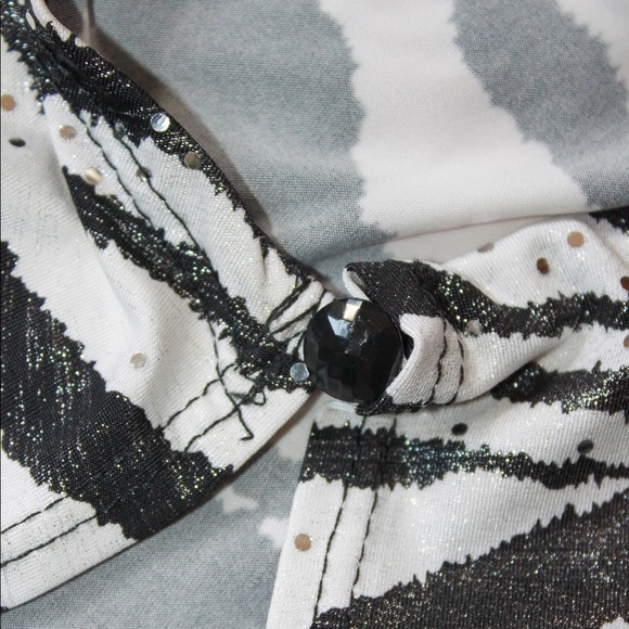 VTG y2k Zebra Print Lamé Beaded Hem Shirt Jacket - Picture 8 of 11